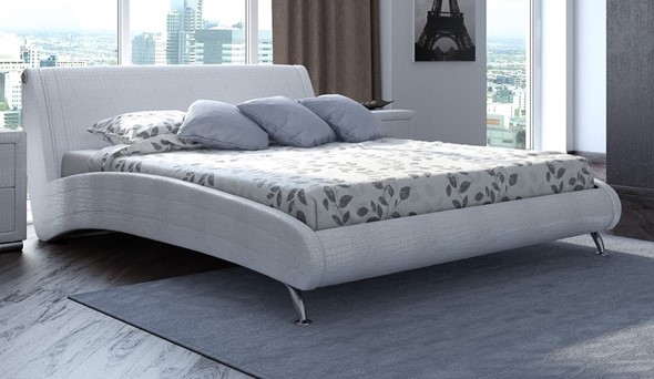 Кровать спальная Corso-2 140х200, Экокожа (Белый кайман) в Заводоуковске - изображение