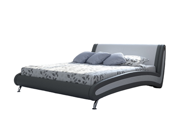 Кровать двуспальная Corso-2 140х200, Экокожа (Серый с белым) в Тюмени