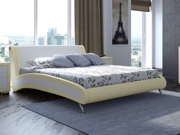 Кровать спальная Corso-2 160х200, Экокожа (Кремовый с белым) в Тюмени