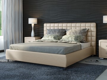 Спальная кровать Corso-3 140x200, Экокожа (Бежевый перламутр) в Тюмени
