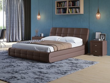 Кровать двуспальная Corso-6 140x200, Экокожа (Коричневый) в Тюмени
