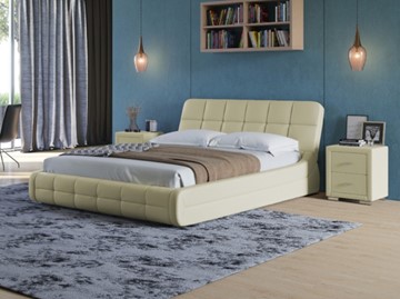 Кровать двуспальная Corso-6 140x200, Экокожа (Кремовый) в Тюмени