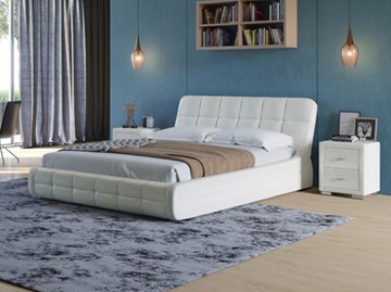 Кровать двуспальная Corso-6 160х200, Экокожа (Кайман белый) в Тюмени