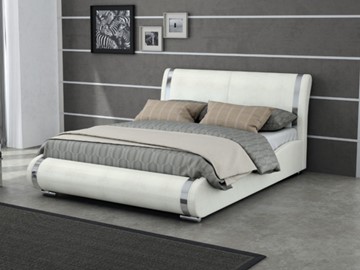Спальная кровать Corso-8 160x200, Экокожа (Кайман белый) в Тюмени