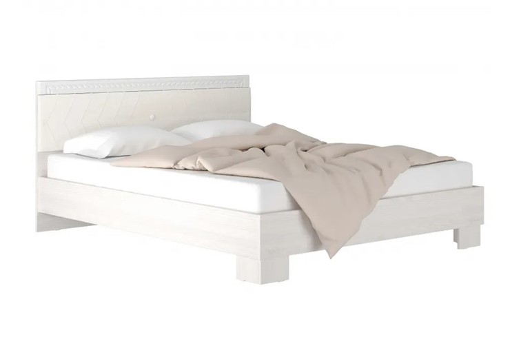 Кровать 2-спальная Гертруда, М8, 160х200 Экокожа с пуговицами без основания, белая лиственница/ясень жемчужный в Тюмени - изображение 1