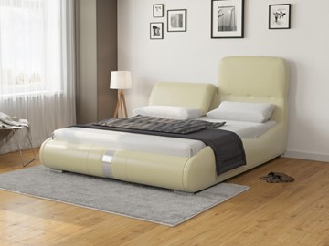 Спальная кровать Лукка 160х200, Экокожа (Кремовый) в Тюмени