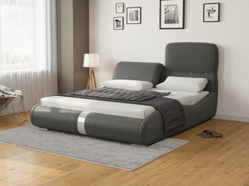 Двуспальная кровать Лукка 160х200, Экокожа (Темно-серый) в Тюмени