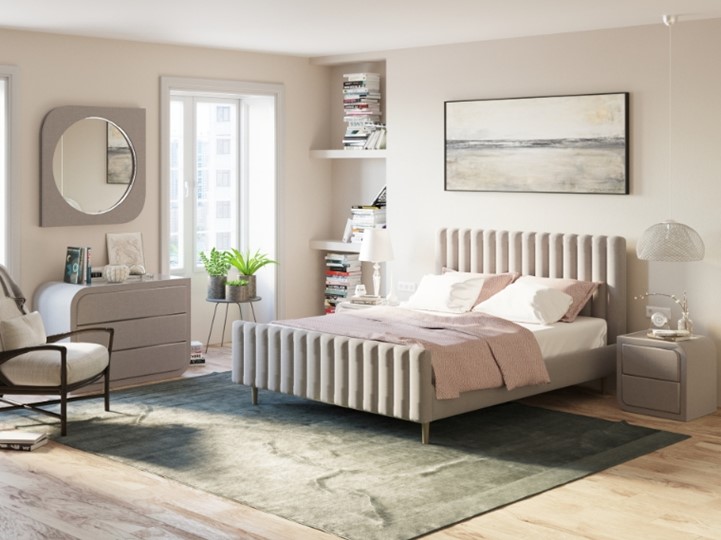 Двуспальная кровать Madison 140x200, Искусственная шерсть (Лама Светло-серый) в Заводоуковске - изображение 1