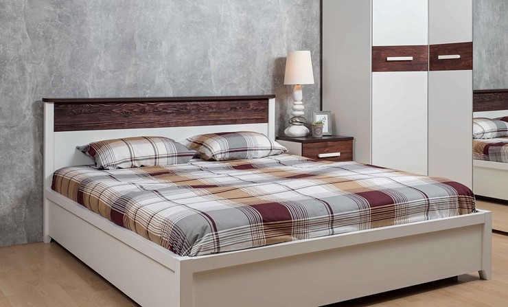 Двуспальная кровать Норвуд 32 с гибкими ламелями дерево, Белый-Орех шоколадный в Заводоуковске - изображение 2