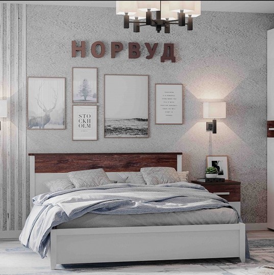Кровать двуспальная Норвуд 32 с гибкими ламелями металл, Белый-Орех шоколадный в Заводоуковске - изображение 1