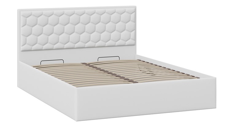 Двуспальная кровать с подъемным механизмом Порто (Экокожа белая Polo) без заглушины в Тюмени - изображение 1