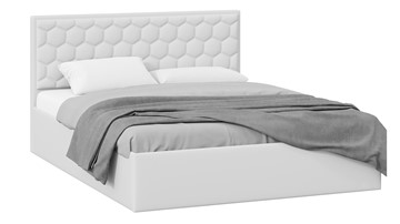 Двуспальная кровать с подъемным механизмом Порто (Экокожа белая Polo) без заглушины в Тюмени - предосмотр