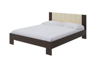 Спальная кровать Soft 1, 160х200, ЛДСП Венге+экокожа (Дуб Венге/Athens Светло-бежевый) в Тюмени