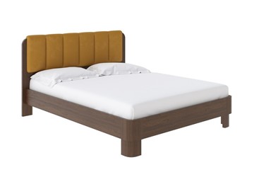 Кровать 2-спальная Wood Home 2 200х200, Микрофибра (Орех (сосна) с брашированием/Diva Шафран) в Тюмени