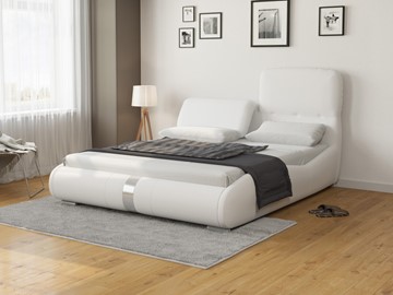 Кровать с мягким изголовьем Лукка 160х200, Экокожа (Белый) в Тюмени