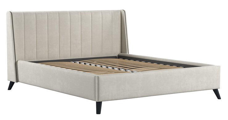 Двуспальная кровать с механизмом Мелисса 160,арт. Тори 56 велюр (светло-бежевый) + кроватное дно в Тюмени - изображение 1