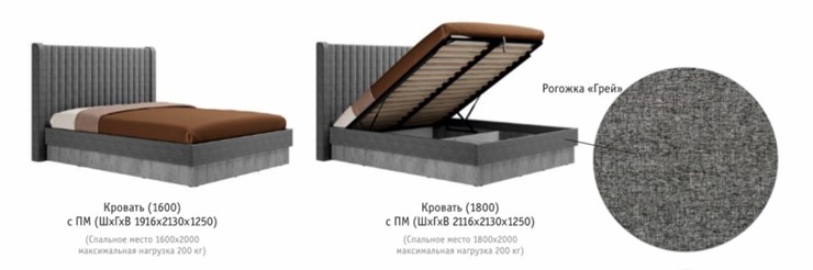 Двуспальная кровать с механизмом Бержер, 1600, Б 2.0.5 в Тюмени - изображение 2