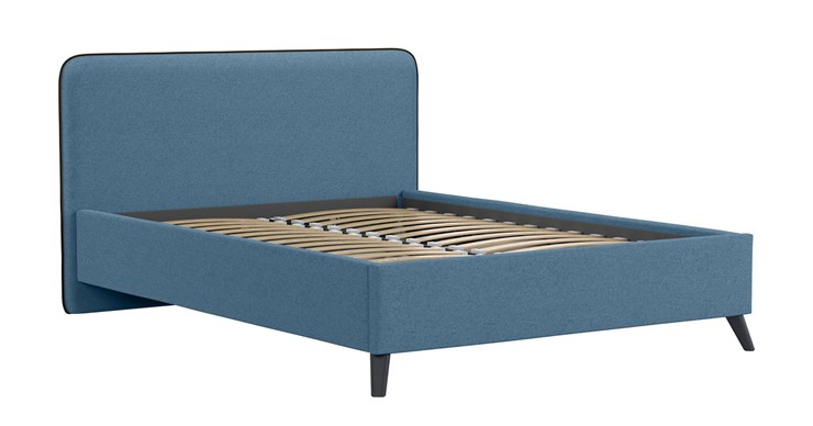 Кровать с механизмом 1.5-спальная Миа, 140 Bravo blue (светло-синий) / кант Лайт 10 Велюр (коричневый) + кроватное дно в Тюмени - изображение 1
