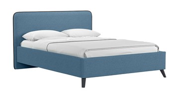 Кровать с механизмом 1.5-спальная Миа, 140 Bravo blue (светло-синий) / кант Лайт 10 Велюр (коричневый) + кроватное дно в Тюмени