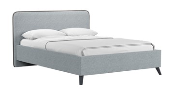 Кровать с механизмом 1.5-спальная Миа, 140 Bravo grey (серый) / кант Лайт 10 Велюр (коричневый) + кроватное дно в Тюмени