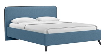 Кровать с механизмом Миа, 160 Bravo blue (светло-синий) / кант Лайт 10 Велюр (коричневый) + кроватное дно в Заводоуковске