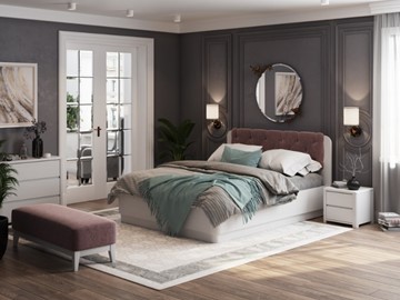 Кровать с механизмом 2-спальная Wood Home 1 160х200, Белая эмаль (сосна) с брашированием/Бентлей Нежно-лиловый в Тюмени