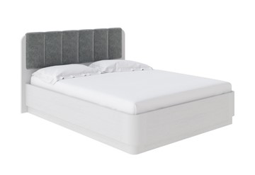 Двуспальная кровать с механизмом Wood Home 2 160х200, Флок (Белая эмаль (сосна) с брашированием/Бентлей Светло-серый) в Тюмени - предосмотр