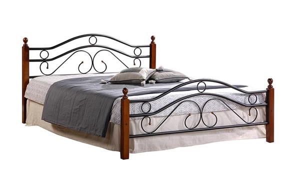 Кровать с основанием AT-803 дерево гевея/металл, 160*200 см (middle bed), красный дуб/черный в Заводоуковске - изображение