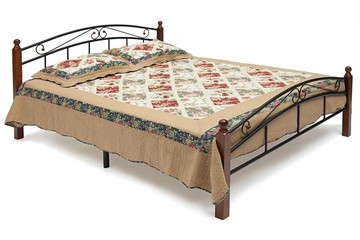 Кровать с основанием AT-8077 дерево гевея/металл, 120*200 см (middle bed), красный дуб/черный в Тюмени
