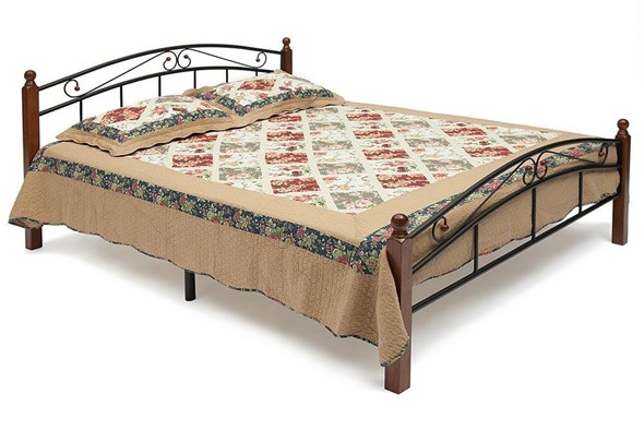 Кровать с основанием AT-8077 дерево гевея/металл, 120*200 см (middle bed), красный дуб/черный в Заводоуковске - изображение