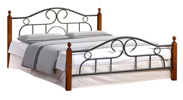 Кровать с основанием AT-808 дерево гевея/металл, 140*200 см (Queen bed), красный дуб/черный в Заводоуковске - предосмотр
