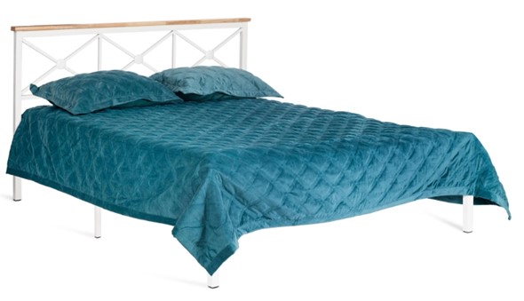 Кровать с основанием Iris (mod.9311) дерево гевея/металл, 160*200 см (Queen bed), Белый (White) в Заводоуковске - изображение