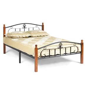 Кровать с основанием РУМБА (AT-203)/ RUMBA дерево гевея/металл, 120*200 см (middle bed), красный дуб/черный в Тюмени