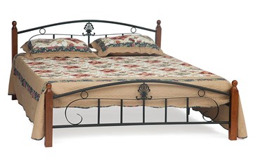 Кровать с основанием РУМБА (AT-203)/ RUMBA дерево гевея/металл, 140х200 см (double bed), красный дуб/черный в Тюмени