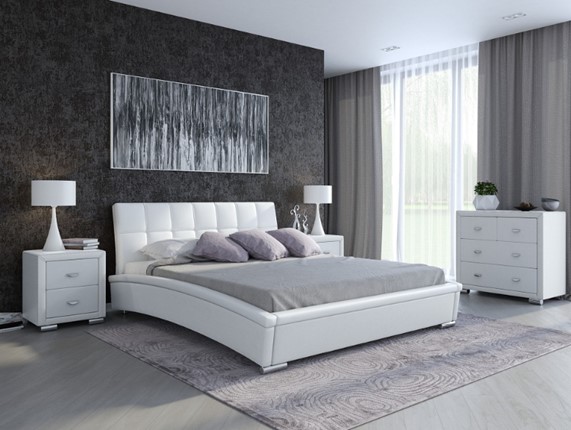 Кровать 2-спальная Corso-1L 180х200, Экокожа (Белый) в Заводоуковске - изображение