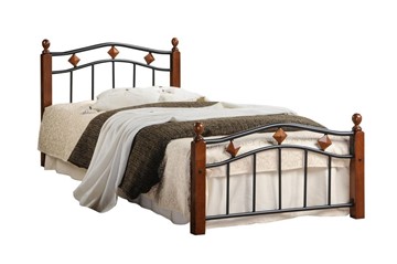 Односпальная кровать AT-126 дерево гевея/металл, 90*200 см (Single bed), красный дуб/черный в Тюмени