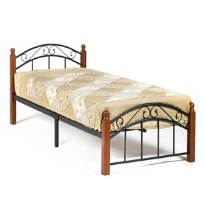 Кровать односпальная AT-8077 дерево гевея/металл, 90*200 см (Single bed), красный дуб/черный в Тюмени