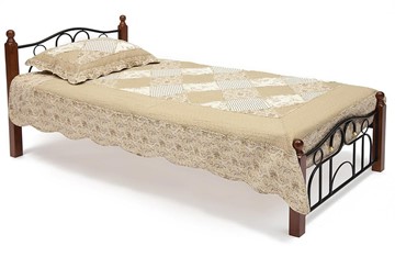 Кровать односпальная AT-808 дерево гевея/металл, 90*200 см (Single bed), красный дуб/черный в Тюмени