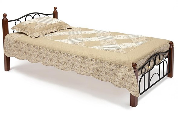 Кровать односпальная AT-808 дерево гевея/металл, 90*200 см (Single bed), красный дуб/черный в Тюмени - изображение