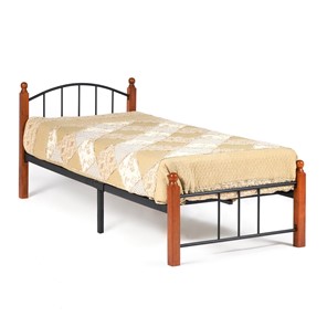 Кровать односпальная AT-915 дерево гевея/металл, 90*200 см (Single bed), красный дуб/черный в Тюмени