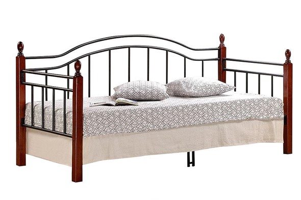 Кровать LANDLER дерево гевея/металл, 90*200 см (Day bed), красный дуб/черный в Заводоуковске - изображение