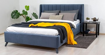 Полутороспальная кровать Мелисса 140, арт. Тори 83 велюр (серо-синий) + кроватное дно в Тюмени - предосмотр 4