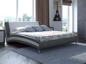 Спальная кровать Corso-2 160х200, Экокожа (Серый с белым) в Тюмени