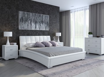 Кровать спальная Corso-1L 160x200, Экокожа (Белый) в Тюмени