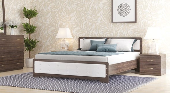 Двуспальная кровать Золушка, 160х200 с основанием, кожзам, венге в Заводоуковске - изображение