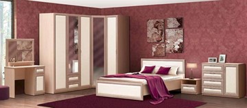 Модульная спальня Камелия, шимо светлый/белый кожзам в Тюмени