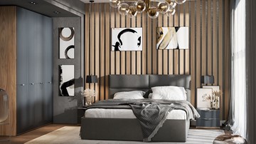 Модульная спальня Глосс №1 (Яблоня Беллуно/Cтекло Графит матовый) в Тюмени
