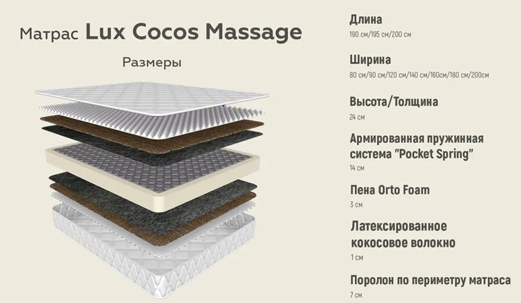 Матрас Lux Cocos Massage 24 в Заводоуковске - изображение 3