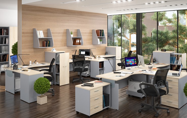 Набор мебели в офис OFFIX-NEW для 4 сотрудников с двумя шкафами в Заводоуковске - изображение 1