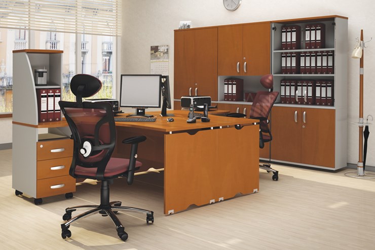 Набор мебели в офис Милан для 2 сотрудников с тумбочками и большим шкафом в Тюмени - изображение